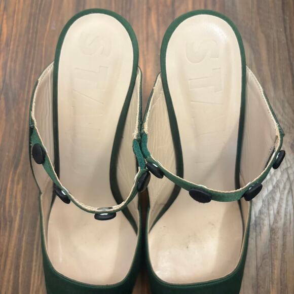 Staud Green Satin Block Heel Pumps Size 10 - Picture 2 of 3